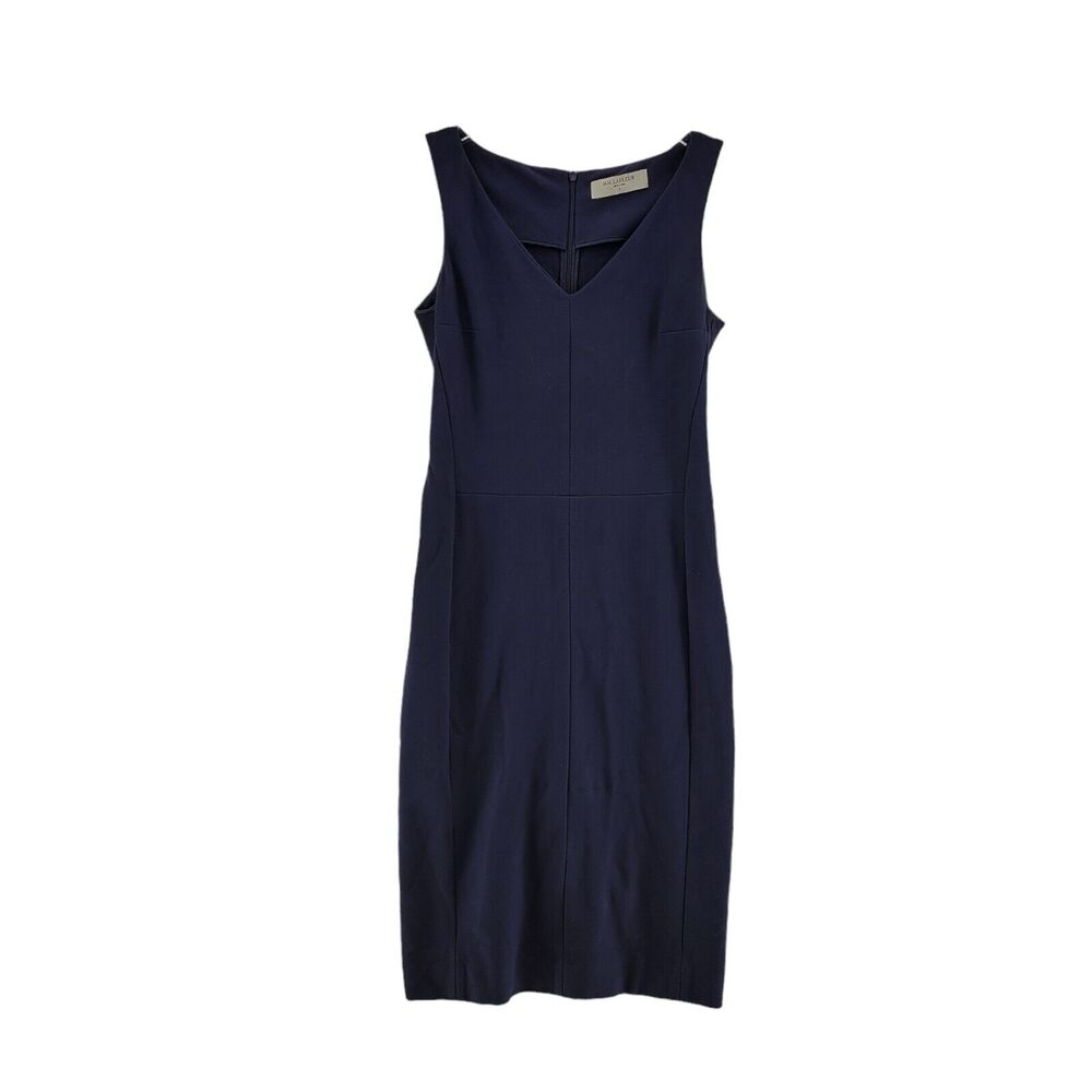 MM Lafleur Womens Dress SZ 4 Stretch Ponte Knit Sleeveless Navy Blue Knee Length